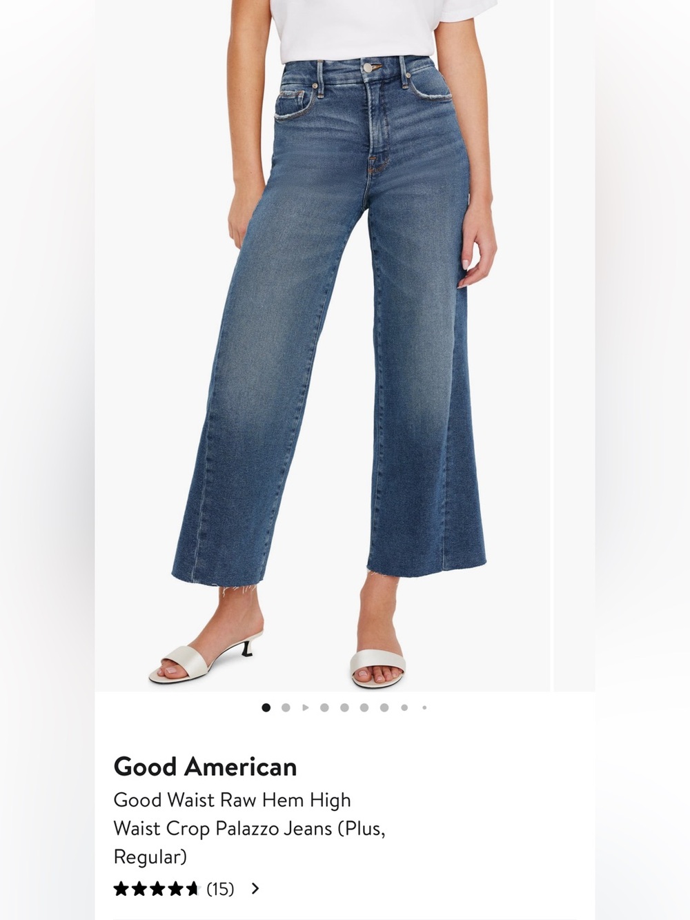 Good American Good Waist Raw Hem High Waist Crop Palazzo Jeans- Medium Blue